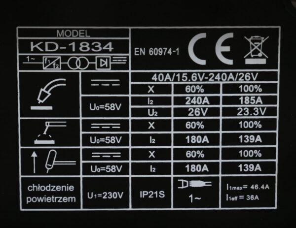 INVERTERKEEVITAJA MIG/MAG + MMA +TIG-LIFT KD1834 - Image 5